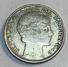 Moneda de plata 20 centesimo Uruguay 1942 .720 segunda mano  Embacar hacia Mexico