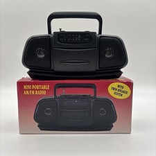 Vintage Mini Baby Boom Box AM/FM Rádio Retrô Portátil Alto-falantes Gêmeos Caixa Aberta comprar usado  Enviando para Brazil