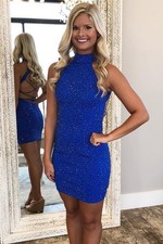 Vestido de baile curto ajustado com miçangas azul royal | Tamanho 6, usado comprar usado  Enviando para Brazil