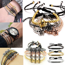 Pulseira masculina de ioga macramê trançado contas de zircão folheada a ouro 18k 4 mm micro pavê comprar usado  Enviando para Brazil