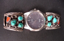 Relógio Timex Indiglo vintage turquesa coral navajo pulseira de relógio esterlina assinado comprar usado  Enviando para Brazil