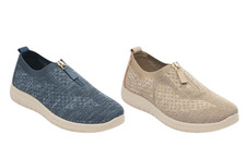 Zapatillas de deporte para mujer de punto con cremallera - Zapatos informales ligeros en beige y azul marino segunda mano  Embacar hacia Mexico
