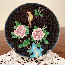 Vintage Chinês Cloisonné Latão Esmaltado Filhotes E Placa de Papagaio 15,5cm Exc Con, usado comprar usado  Enviando para Brazil