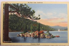 Cartão postal antigo vintage da Ilha do Tesouro Big Bear Lake Califórnia CA comprar usado  Enviando para Brazil