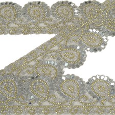 Vestido de novia con cuentas a mano Sanskriti borde 1 yarda plata artesanía encaje espejos segunda mano  Embacar hacia Mexico