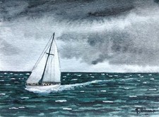 ORIGINAL AQUARELL - Einsamer Segler., usado comprar usado  Enviando para Brazil