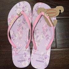 Chinelos/sandálias finas femininas 9/10 39 40 LoveShackFancy x Havaianas 'Hibiscus comprar usado  Enviando para Brazil