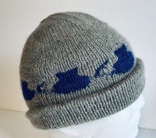 Boné gorro de lã angorá padrão gato punho tricotado à mão cinza azul unissex macio quente comprar usado Boné gorro de lã angorá padrão gato punho tricotado à mão cinza azul unissex macio quente comprar usado  Enviando para Brazil