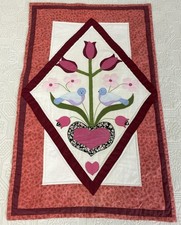 Mini colcha de retalhos feita à mão aplique algodão flores rosa pássaros 85cm x 50cm comprar usado  Enviando para Brazil