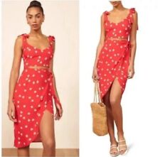 Vestido em excelente estado usado reformation jeans vermelha floral BELINDA amarrar ombro crepe envoltório tamanho 10 comprar usado  Enviando para Brazil
