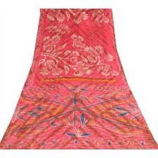 Tecido para artesanato Sanskriti Vintage Sarees rosa puro algodão estampado Batik Sari 5+Yd   comprar usado  Enviando para Brazil