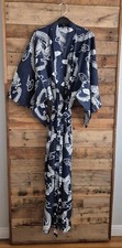 Kimono com cinto longo estampa de dragão de jade roupão azul marinho branco algodão unissex Hong Kong  comprar usado  Enviando para Brazil