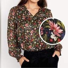 Blusa Camponesa Old Navy Floral Brilho Metálico Preto Multi TAMANHO M Novo sem etiquetas comprar usado  Enviando para Brazil