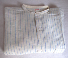 Camisa masculina antiga grande azul claro com listras azuis sem colarinho c. 1910 comprar usado  Enviando para Brazil
