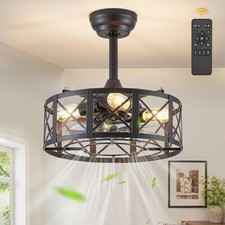 Ventiladores de teto enjaulados 16 polegadas com luzes e controle remoto, ventilador de teto lustre preto..... comprar usado  Enviando para Brazil