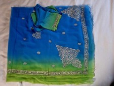 Saree blue lime for sale  PORTSMOUTH