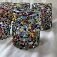 Juego de 8 vasos de bola baja de vidrio soplado a mano confeti mexicano cristalería de roca segunda mano  Embacar hacia Mexico