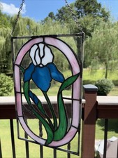 Painel de vitral vintage flor íris pendurado 15x9 azul, verde, rosa+ comprar usado  Enviando para Brazil