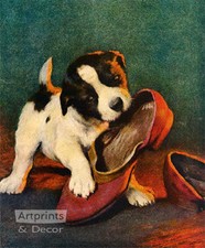 Filhote de cachorro com chinelo - Impressão artística de arte vintage comprar usado  Enviando para Brazil