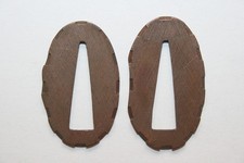 Tsuba Piękny stan Okres oryginalna praca miedziana podstawa grawerowana tsuba 2 piec, używany na sprzedaż  Wysyłka do Poland