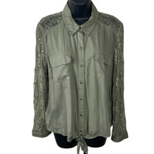 Blusa de renda e ombros verde oliva com botão na frente comprar usado  Enviando para Brazil