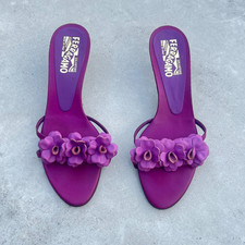 Salvatore Ferragamo | Mulas de detalhe de flor 3D fúcsia Y2K rosa roxo (6,5 / 37), usado comprar usado  Enviando para Brazil