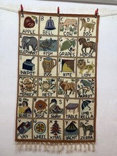 Tapete vintage lindo bordado à mão de lã alfabeto da Caxemira ponto corrente ABC comprar usado  Enviando para Brazil