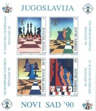 Yugoslavia 1990 Mi BL 39 ** Sport Szachy Chess Schach Echecs Scacchi Ajedrez na sprzedaż  PL