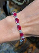 Usado, Pulseira de tênis 18K corte oval natural rubi diamante link ouro branco sólido 18K comprar usado  Enviando para Brazil