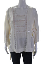Blusa Derek Lam feminina gola quadrada manga comprida acabamento em renda seda creme tamanho M comprar usado  Enviando para Brazil