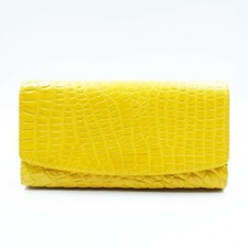 Nova Carteira Clutch Tripla Feminina Couro de Crocodilo Amarelo Real Pele de Barriga. comprar usado  Enviando para Brazil