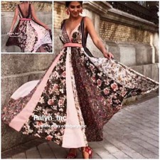 Używany, ZARA STUDIO CZARNA RÓŻOWA POŁYSKUJĄCA PATCHWORKOWA DŁUGA SUKIENKA MAXI IMPREZOWA RZADKA Rozmiar SMALL S na sprzedaż  PL
