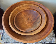 3 cuencos de masa de madera antiguos primitivos de cocina de campo de 14,5", 11,5", 8,75" segunda mano  Embacar hacia Mexico