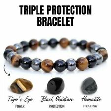 Obsidian Olho De Tigre Hematita Pulseira tripla proteção Pulseira Joias Feminino E Masculino comprar usado  Enviando para Brazil