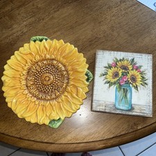 🌻 Pier One Imports placa de girassol de barro e primitiva por Kathy Wood  comprar usado  Enviando para Brazil
