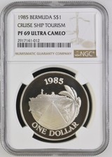 Bermuda 1985 NAVIO DE CRUZEIRO TURISMO Prata $1 S$1 PF69 Ultra Cameo NGC, usado comprar usado  Enviando para Brazil