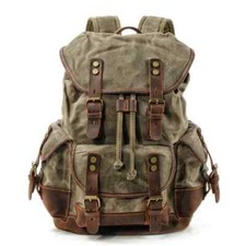 Usado, Mochila de lona encerada impermeável masculina mochila de viagem bolsa escolar bolsa para laptop comprar usado  Enviando para Brazil