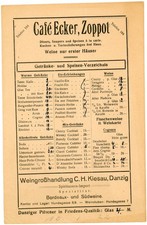 Cafe Ecker Sopot Sopot Gdańsk Napoje / Menu 1922 Inflacja, używany na sprzedaż  Wysyłka do Poland