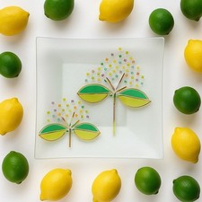 Prato de vidro estilo vintage arte confete 10"x10" verde amarelo mod prato retrô comprar usado  Enviando para Brazil
