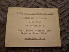 Glentoran v Chemia (Chimia) BILET.  3/10/1973 ECWC  na sprzedaż Glentoran v Chemia (Chimia) BILET.  3/10/1973 ECWC  na sprzedaż  Wysyłka do Poland