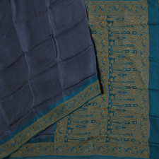 Usado, Vintage Grigio & Verde Blu Sari Pura Seta Floreale Stampato Paisley Oro Zari comprar usado  Enviando para Brazil