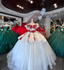 Vestidos Quinceanera flores vermelhas 3D babados brancos princesa doce 15 16 vestidos de baile comprar usado  Enviando para Brazil