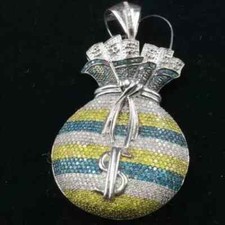 Pingente de bolsa de dinheiro personalizado moissanita real corte redondo 3 quilates folheado a ouro branco 14K, usado comprar usado  Enviando para Brazil