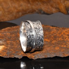 Hecho a Mano con Textura 925 Plata Maciza Giratorio Anillo Unisex Boho Joyería comprar usado  Enviando para Brazil