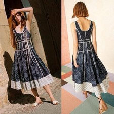 Vestido Midi Ulla Johnson Feminino Azul Keira Detalhado Cetim-Crepe Tamanho 0 $845 comprar usado  Enviando para Brazil