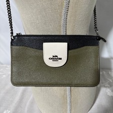 Bolsa tiracolo Coach Poppy alça corrente couro preto verde oliva bolsa pequena comprar usado  Enviando para Brazil