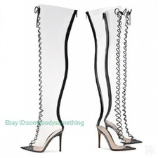 Botas femininas Occident PVC transparente salto alto acima do joelho coxa alta comprar usado  Enviando para Brazil