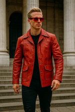 Jaqueta de couro vermelha Brad Pitt Tyler Durden clube de luta casaco estilo FC real para homens comprar usado  Enviando para Brazil