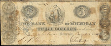 MI $3 DETROIT The Bank of Michigan KALAMAZOO filial 1 de agosto de 1839 Haxby MI-140 G64 comprar usado  Enviando para Brazil