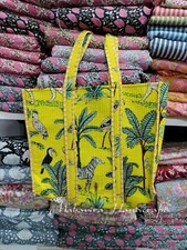 Bolsa tote ecológica acolchoada resistente reversível impressa hippie amarela comprar usado  Enviando para Brazil
